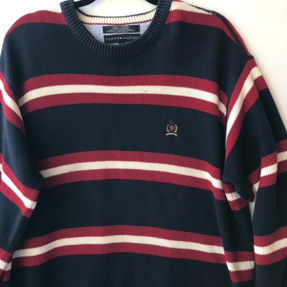 Vtg Tommy Hilfiger Red White Blue Cardigan Sweater Mens Size XL X-Large Stripes - Picture 3 of 10